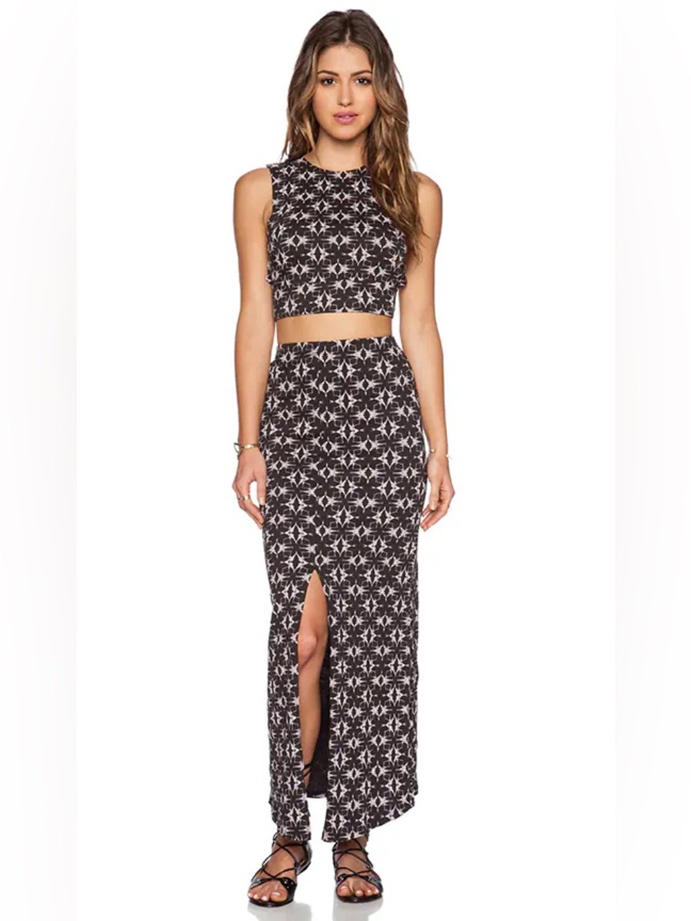 Free People Havana Two Piece Crop Top Maxi Skirt Set Black Size Small